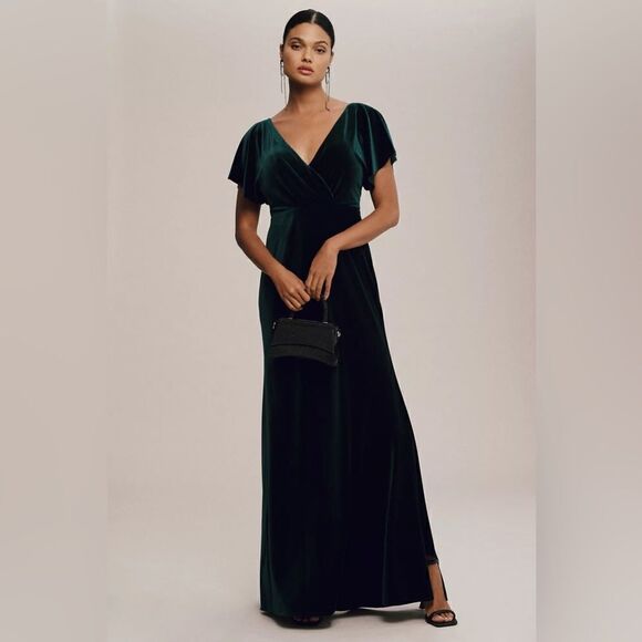 BHLDN x Jenny Yoo Ellis Flutter-Sleeve Open-Back Stretch Velvet Gown/ size 6 - Picture 3 of 10